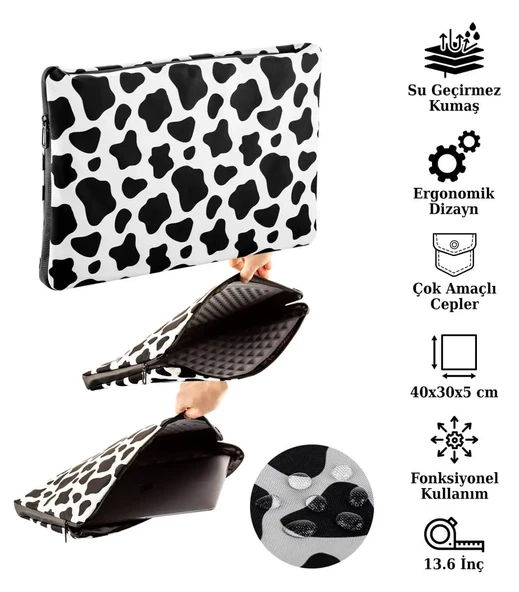 Notebook Laptop Macbook Çantası 13"-13.6" inç - 800-DÜZ Dalmaçya Desenli - 3