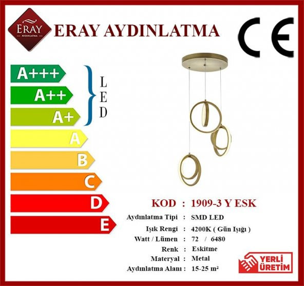 Eray Aydınlatma 1909-3 Eskitme 3 lü Led Avize - 3