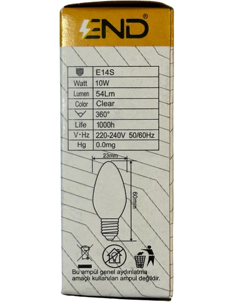 End 10W Sarı Işık E14 Duylu Şeffaf Eski Tip Tuz Lambası (5 Adet) - 5