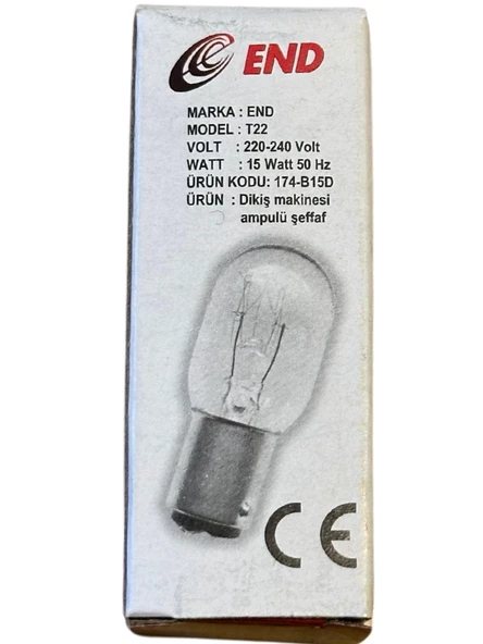 End 15W B15D Duylu Dikiş Makinesi Ampulü (2 Adet) - 2