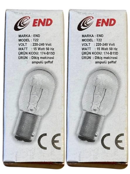 End 15W B15D Duylu Dikiş Makinesi Ampulü (2 Adet)