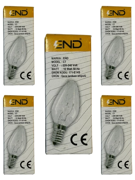 End 10W Sarı Işık E14 Duylu Şeffaf Eski Tip Tuz Lambası (5 Adet)