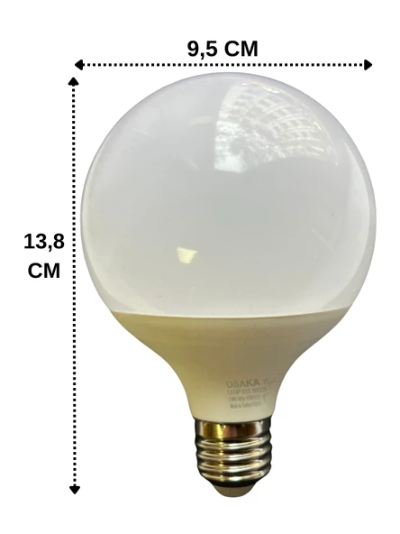 Osaka 15W (100W) 3000K (Günışığı) E27 Duylu G95 Led Glop Ampul (8 Adet) - Resim 3