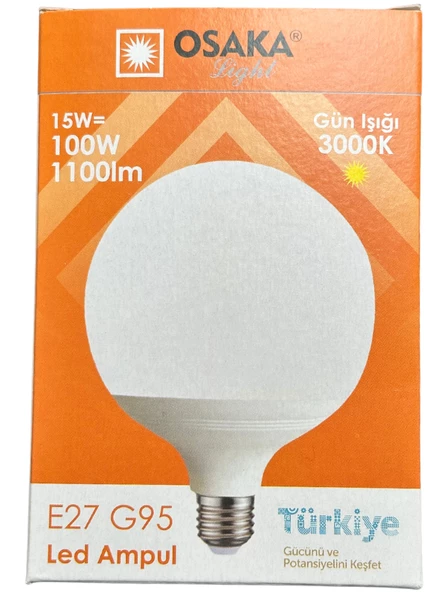 Osaka 15W (100W) 3000K (Günışığı) E27 Duylu G95 Led Glop Ampul (8 Adet) - Resim 2