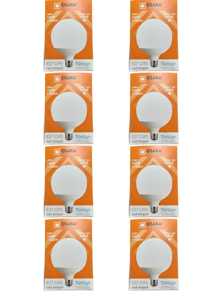 Osaka 15W (100W) 6500K (Beyaz Işık) E27 Duylu G95 Led Glop Ampul (8 Adet) ürün görseli 1
