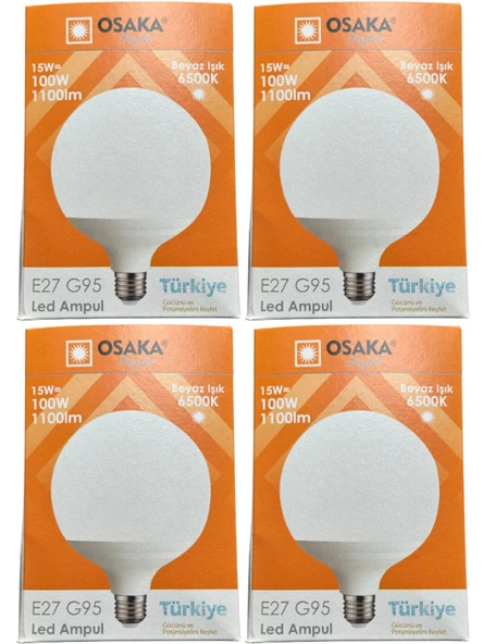 Osaka 15W (100W) 6500K (Beyaz Işık) E27 Duylu G95 Led Glop Ampul (4 Adet)