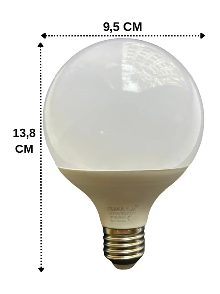 Osaka 15W (100W) 6500K (Beyaz Işık) E27 Duylu G95 Led Glop Ampul (10 Adet) - 3