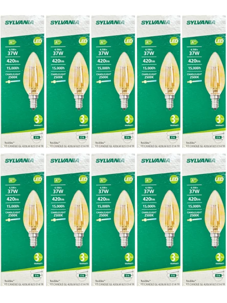 Sylvania 4,5W (37W) 2500K (Sarı Işık) E14 Duylu Eski Tip Görünümlü Led Ampul (10 Adet) ürün görseli 1