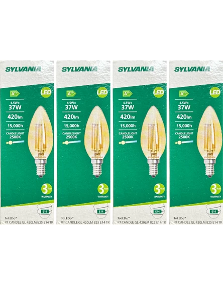 Sylvania 4,5W (37W) 2500K (Sarı Işık) E14 Duylu Eski Tip Görünümlü Led Ampul (4 Adet)