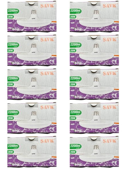 Şavk 26W (260W) 6500K (Beyaz Işık) E27 Duylu Led Ufo Ampul (10 Adet)