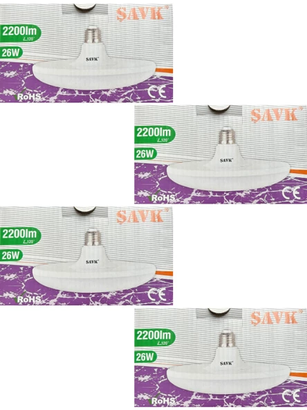 Şavk 26W (260W) 6500K (Beyaz Işık) E27 Duylu Led Ufo Ampul (4 Adet)