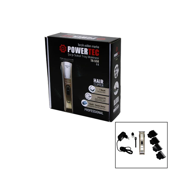 POWERTEC TR-558 ŞARJLI SAÇ SAKAL ENSE ÇİZİM TRAŞ MAKİNESİ T BIÇAK (4593)