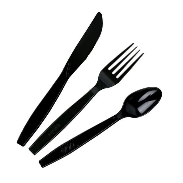 Plastik Siyah Çatal Kaşık Seti Takımı- 100 Ad. Çatal + 100 Adet Kaşık - 18 Cm. - 5