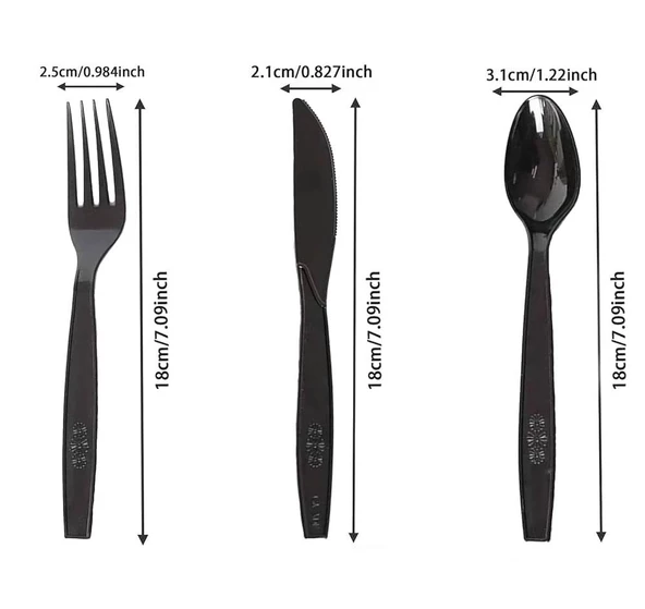 Plastik Siyah Çatal Kaşık Bıçak Seti Takımı- 100 Ad. Çatal + 100 Ad. Bıçak + 100 Ad. Kaşık - 18 Cm. - Resim 6