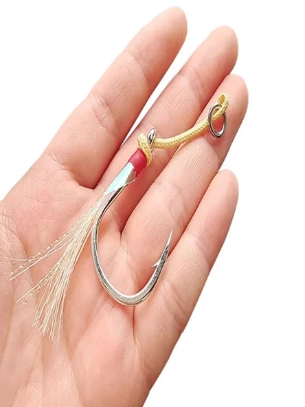 Hokkaido 2/0 Numara 2 Adet Asist - Kevlar Örgü İp,Glow Simli,Epoksi Reçine Uygulamalı,Jig, Yapay Balık İğnesi
