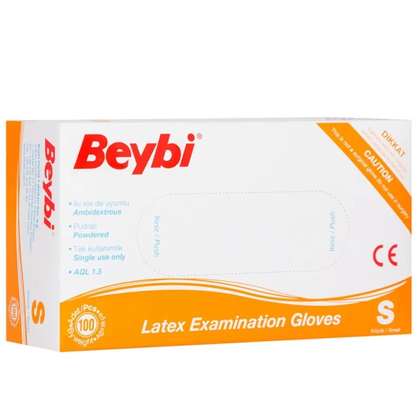 Beybi Lateks Pudralı (S) Small Beden Muayene Eldiven 100 Lü Paket