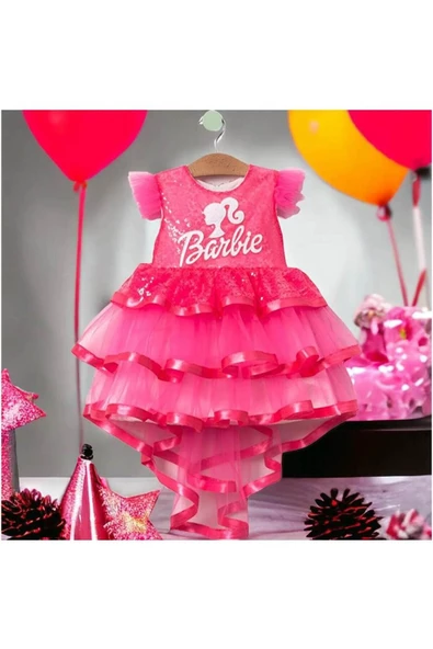 Barbie Baskılı  Kız Elbise 1/4 yaş