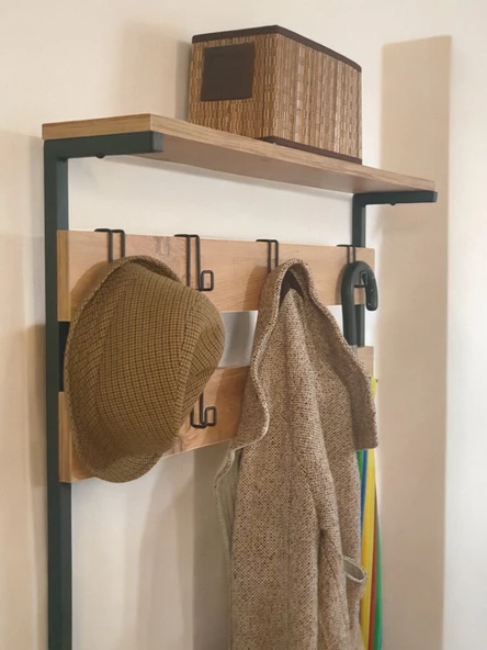 DEKORATİF METAL PORTMANTO AHŞAP RAFLI ELBİSE VE AYAKKABILIK DOLABI ÇOK AMAÇLI GARDIROP - 4