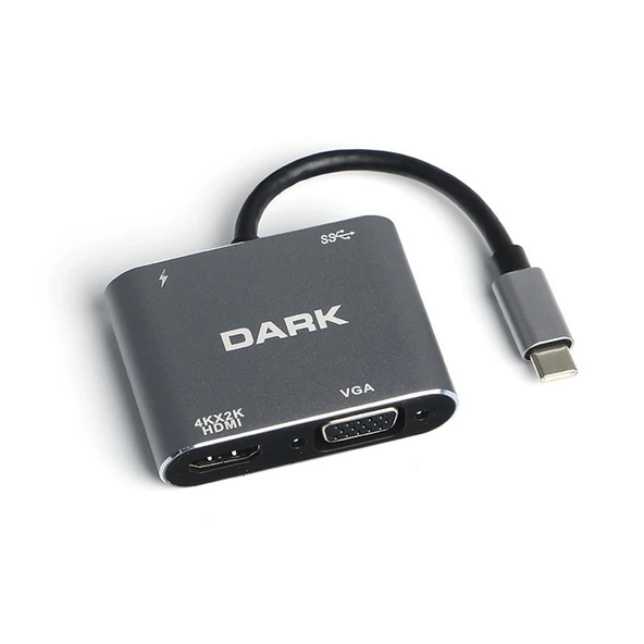 Hytech 4K@30Hz Gri Metal 2 x USB3.0 1xHDMI 1 x PD 10-100-1000M Type C Adaptör