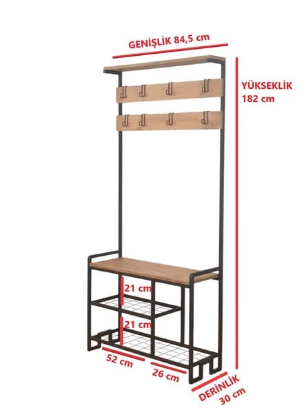 DEKORATİF METAL PORTMANTO AHŞAP RAFLI ELBİSE VE AYAKKABILIK DOLABI ÇOK AMAÇLI GARDIROP - 5