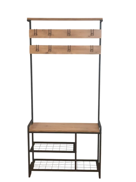 DEKORATİF METAL PORTMANTO AHŞAP RAFLI ELBİSE VE AYAKKABILIK DOLABI ÇOK AMAÇLI GARDIROP - 8