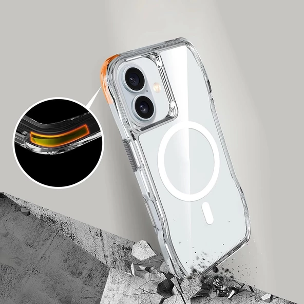 Apple iPhone 16 Uyumlu Ergonomik Kavisli Tam Koruma Magsafe Şarj Airbagli Şeffaf İncek Kapak - 10