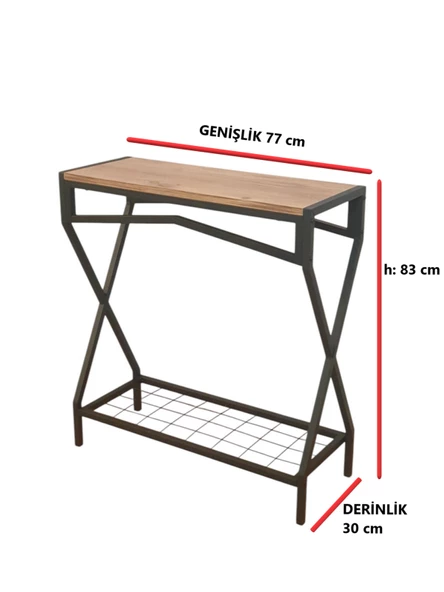 DEKORATİF METAL DRESUAR AHŞAP RAFLI STAND ÇOK AMAÇLI SALON VE HOL RAFI - 5