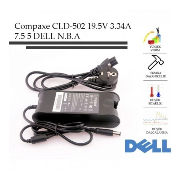 Compaxe 65W 19.5V-3.34A 7.4-5.0 Dell Notebook Adaptörü