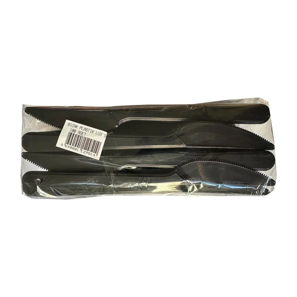 Siyah Plastik Bıçak - Parti Davet Piknik Yemek Bıçağı - 18 Cm. - 100'lü Paket