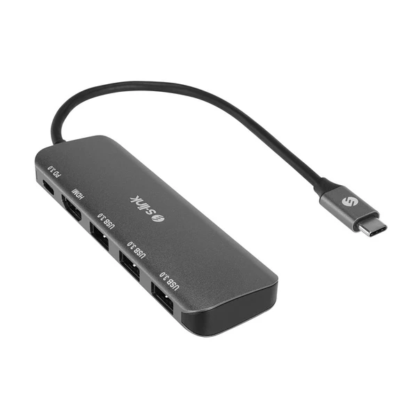 S-link Gri Metal USB 3.0 to 3-USB3.0 - 1-TypeC PD 1-4K HDMI Adaptör