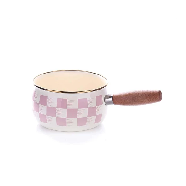 Emaye Sos Tavası Pembe Dama Desen 14 CM Yumurta Haşlama