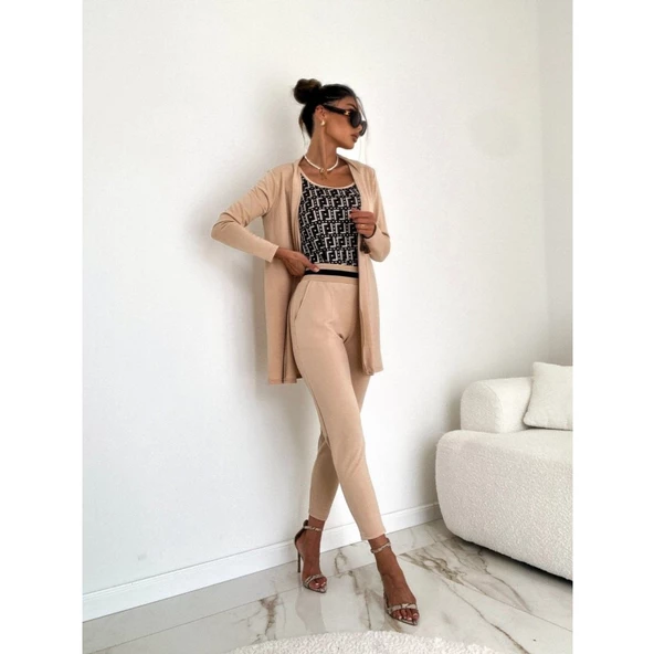 Lucky Life Kadın Uzun Kollu Krep üçlü Takım ürün görseli