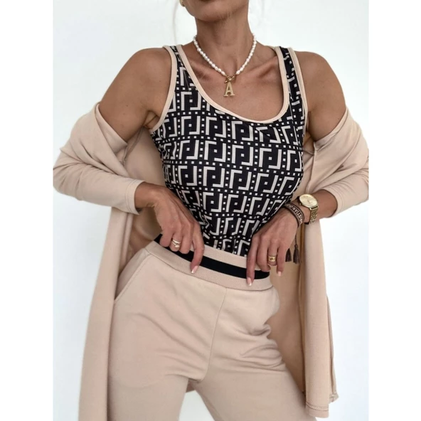 Lucky Life Kadın Uzun Kollu Krep üçlü Takım - Resim 3