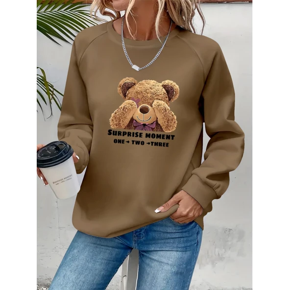 Lucky Life Kadın Uzun Kollu Bisiklet Yaka Ayıcık Desenli Viskon Iki Iplik Bluz - 2