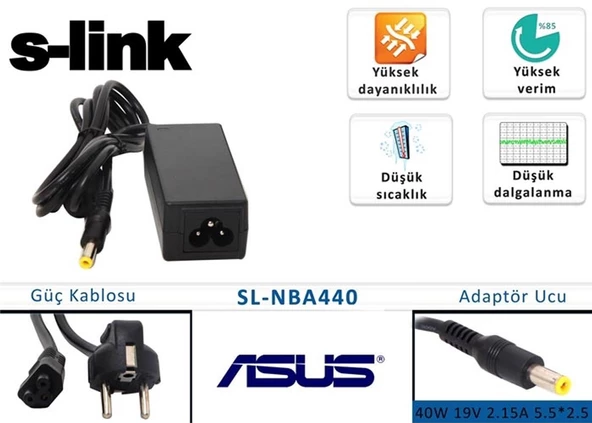 S-link 40W 19V 2.15A 5.5-2.5 Asus Notebook Adaptörü