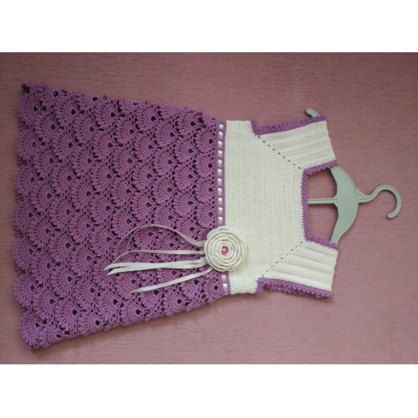 Mor Fesleğen Krem-Mor Kız Çocuk Jile Elbise-1 Yaş - Resim 4