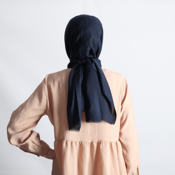 PEMİRA PAMUKLU FLAMLI LACİVERT ŞAL - 5