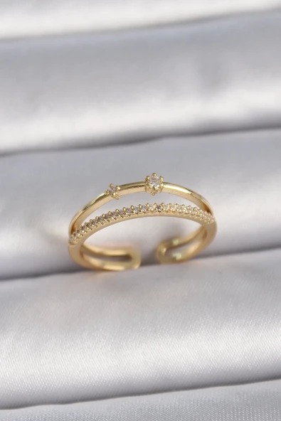MuI MuI Pirinç Gold Renk Ayarlanabilir Zirkon Taşlı Kadın Yüzük