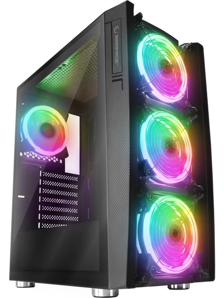 Rampage HACKER Temper Camlı PSU YOK  Siyah 4 RGB Fan & Control Gaming Oyuncu Kasası - 2