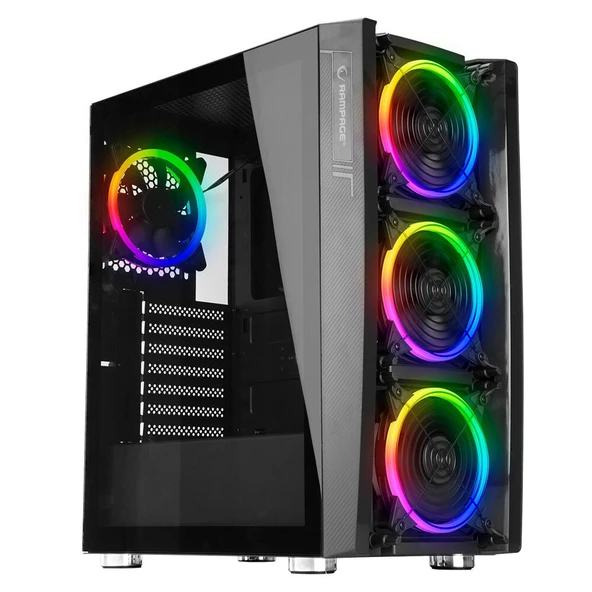 Rampage HACKER Temper Camlı PSU YOK  Siyah 4 RGB Fan & Control Gaming Oyuncu Kasası