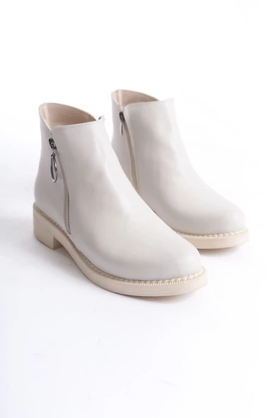MARGARET Fermuarlı Ortopedik Taban Suya ve Soğuğa Dayanıklı Topuklu Cilt Kadın Bot KT Krem - Resim 4