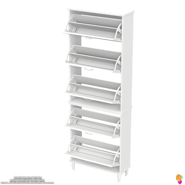 Modilayn VARBİ UMAY' 2 Li Antre Hol 72x 205x 26 cm’ lik 5 Düşer Kapak 10 Göz Raflı Ayakkabılık - Resim 9