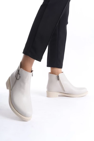 MARGARET Fermuarlı Ortopedik Taban Suya ve Soğuğa Dayanıklı Topuklu Cilt Kadın Bot KT Krem ürün görseli 1