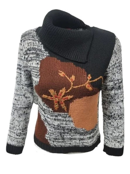 Hemera H00038 Kadın El Örgü Boğazlı Kalın Kazak - Resim 3