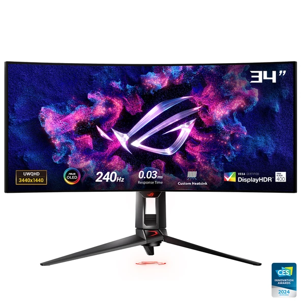 ASUS ROG SWIFT OLED PG34WDCM 33.9 GAMING 3440x1440 0.03MS 240HZ DP HDMI USB-C VESA 3YIL ELMB HDR 400 AKILLI KVM YÜKSEKLIK AYARI USB-C PD90 W Monitör    