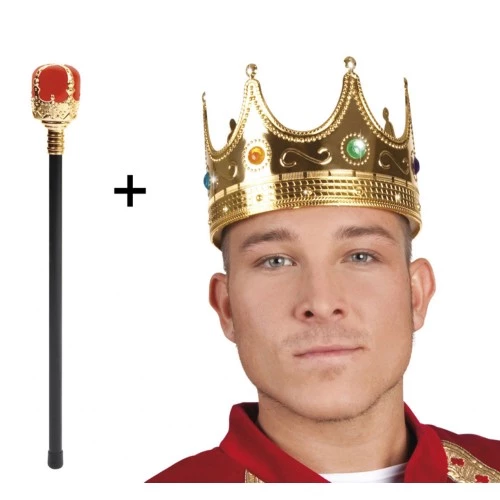 Altın Kral Tacı ve Kırmızı Topuzlu Asası Seti - Resim 2