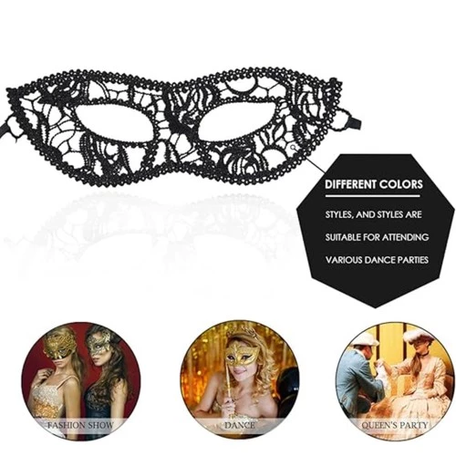 Siyah Kedi Model Dantel Parti Maskesi 12 No - Resim 3