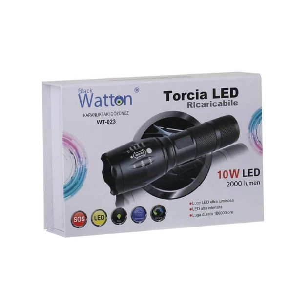 Watton WT-023 Profesyonel Şarjlı El Feneri 2000 Lümen T6 LED - 3