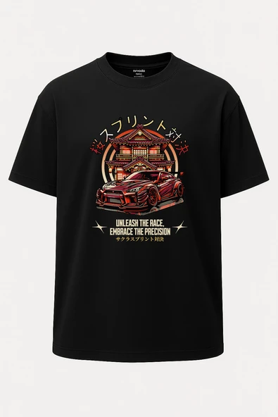Oversize Kırmızı Japon Spor Araba Unisex Tişört