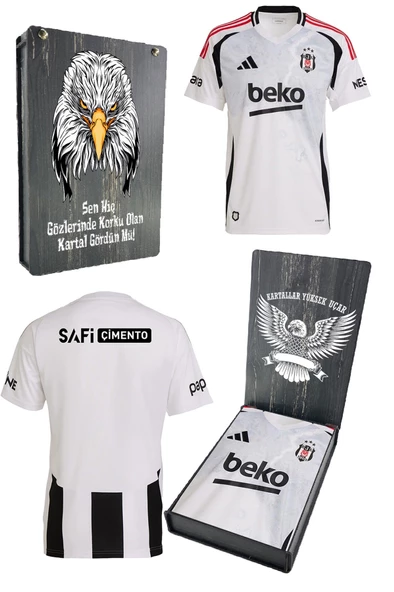 Beşiktaş Orijinal 24-25 Beyaz Forma Bjk Kartal Baskılı Hediyelik Ahşap Kutulu